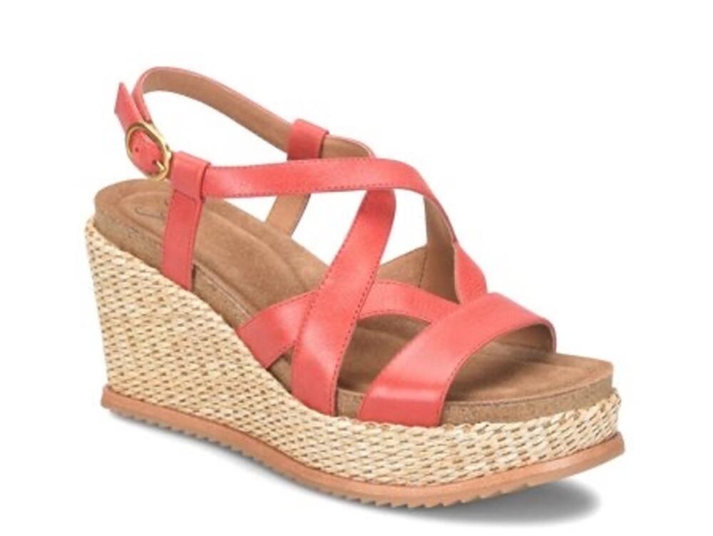 Sofft Devyn Women's Red Leather Strappy Wedge Sandals Comfort Shoes - Size 6.5